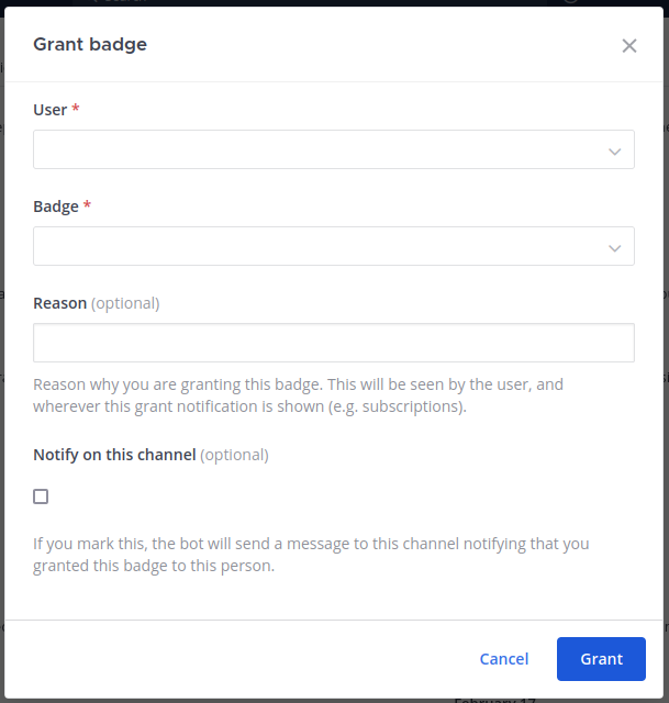 Grant Badge Dialog