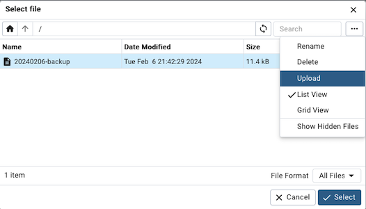 Restore Upload Backup